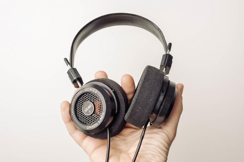 Free Image of Close-up of Grado headphones in hand 