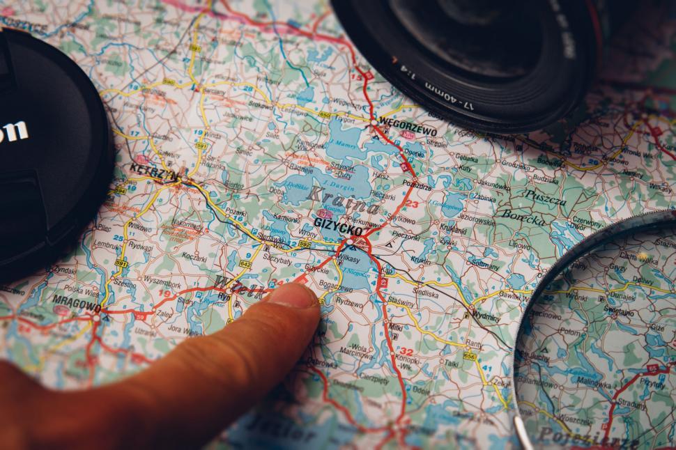 Free Image of Finger pointing on Gi?ycko on a map 