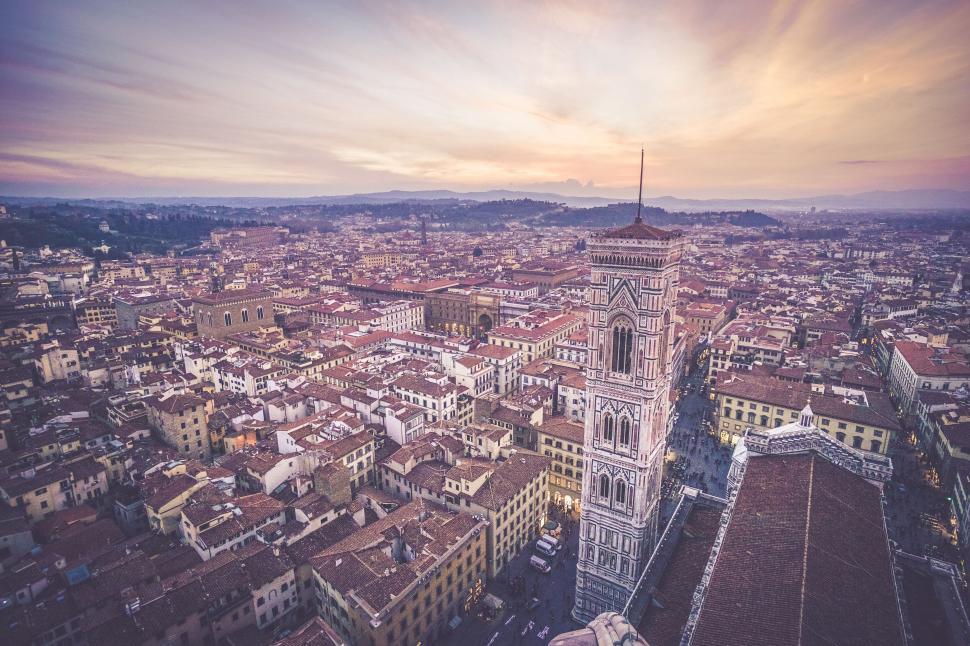 Free Image of Aerial view of Florence skyline at dusk 