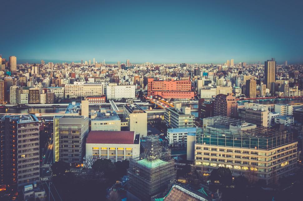 Free Image of Cityscape of Tokyo with skyscrapers at twilight 
