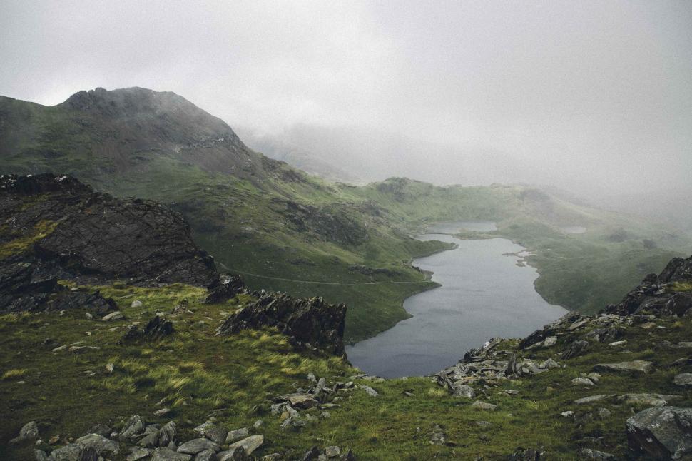 Free Image of Foggy mountain landscape with a lake 
