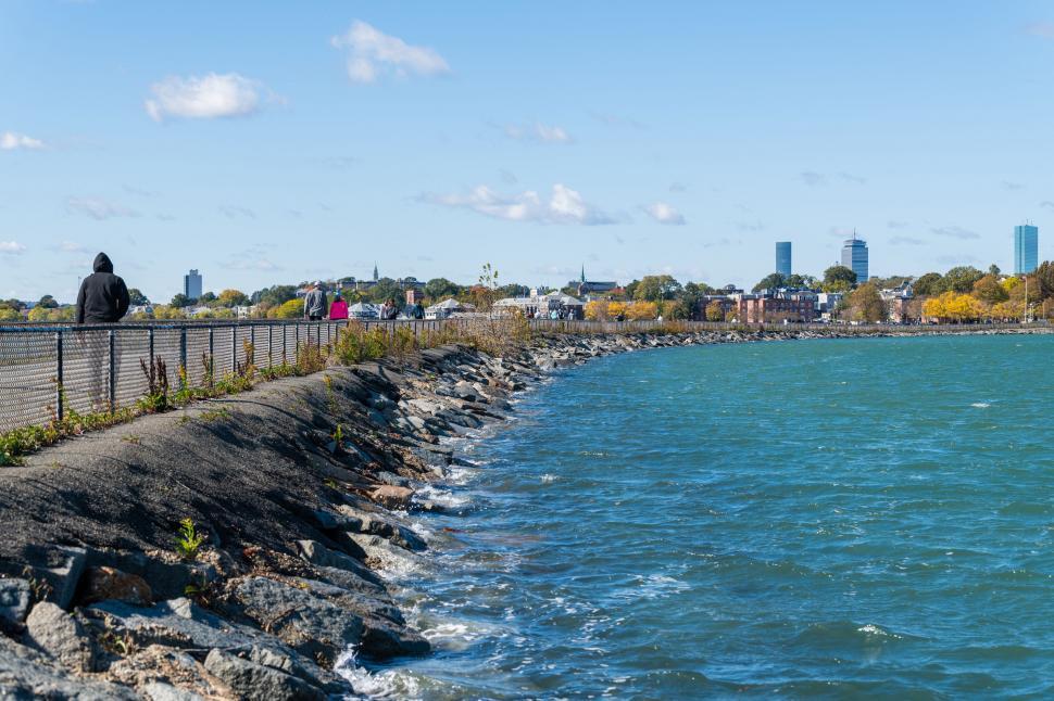 Free Image of People enjoying waterfront cityscape views 