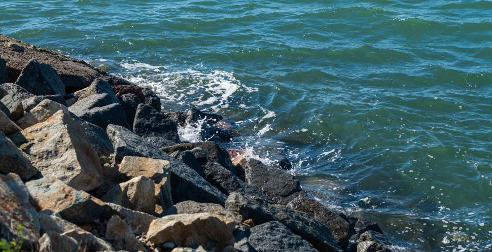 Free Image of Waves Splashing Over Seaside Rocks 