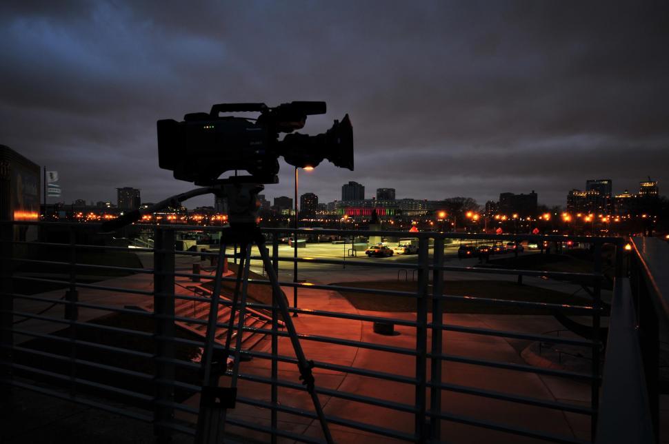 Free Image of Video camera set up in Chicago 