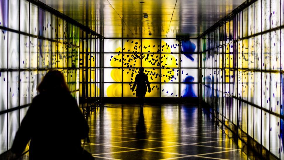 Free Image of Colorful corridor with dynamic reflections 