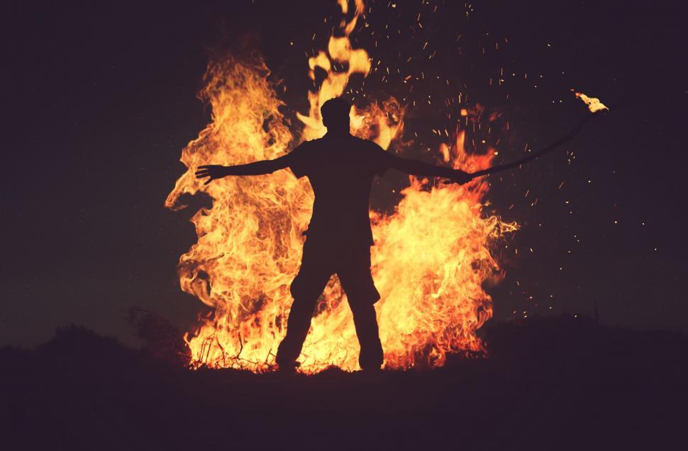 Free Image of Person performs fire dance under night sky 