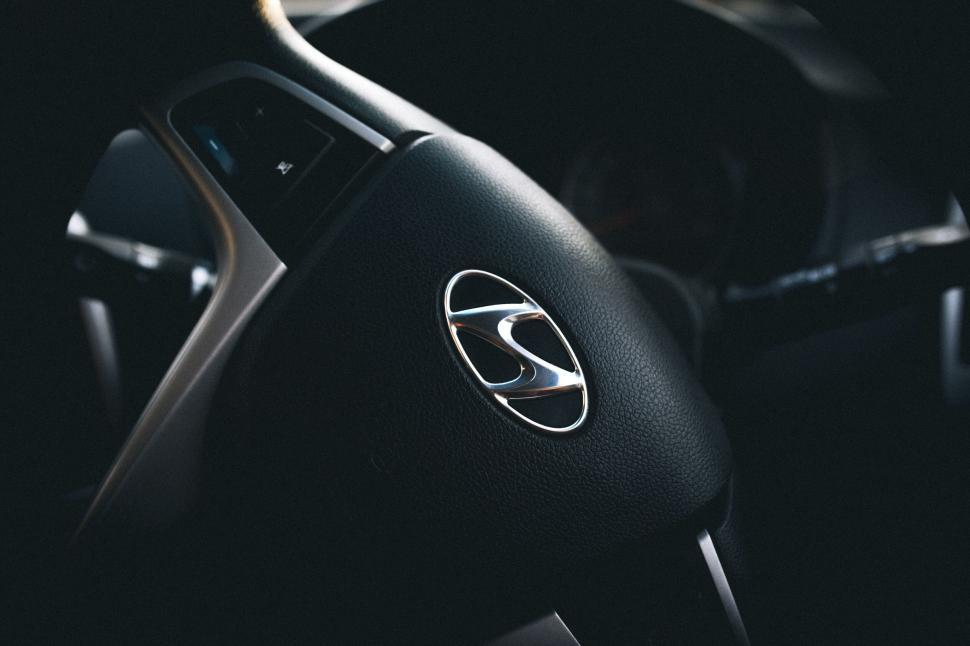 Free Image of Car steering wheel with brand logo 