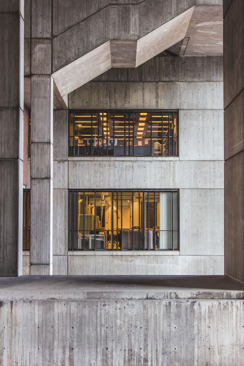 Free Image of Inside view through windows of concrete building 