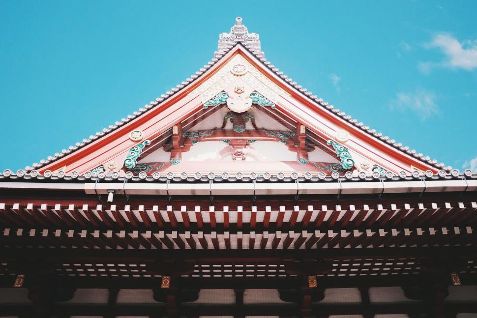 Free Image of Traditional Japanese temple roof architecture 