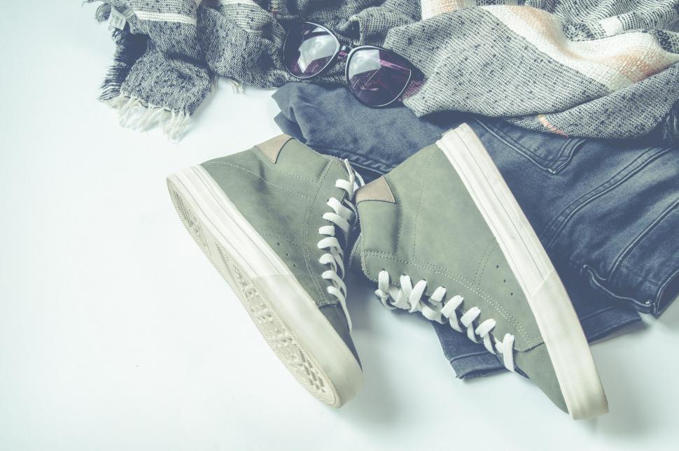 Free Image of Casual fashion and footwear with jeans and sneakers 