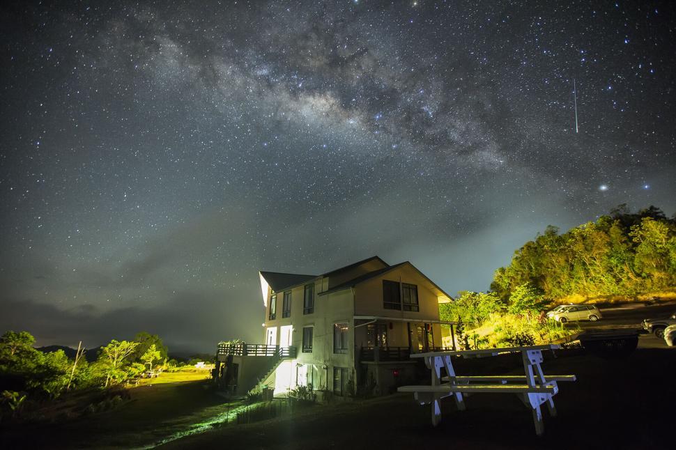 Free Image of House under starry night sky with Milky Way 