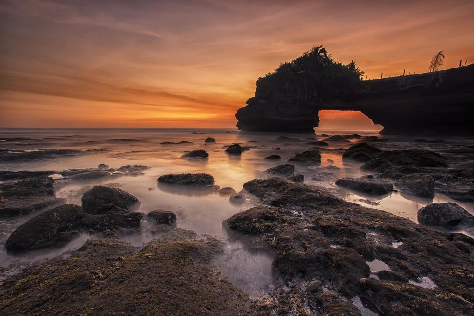 Free Image of Sunset at tropical Tanah Lot Temple in Bali 