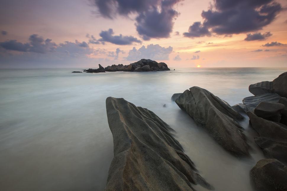 Free Image of Tranquil seascape with rock formations 