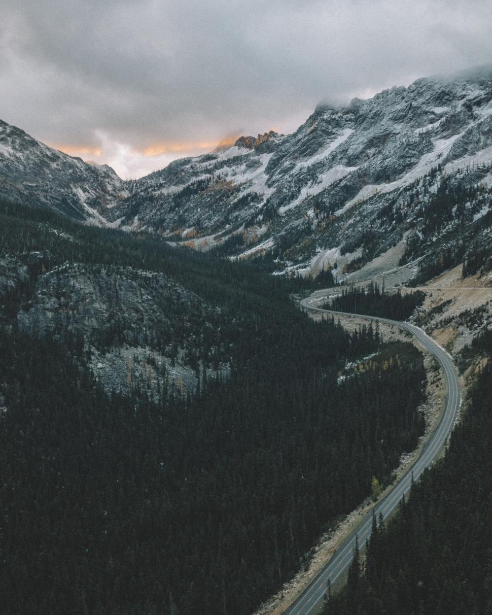 Free Image of Mountainous landscape with a winding road 