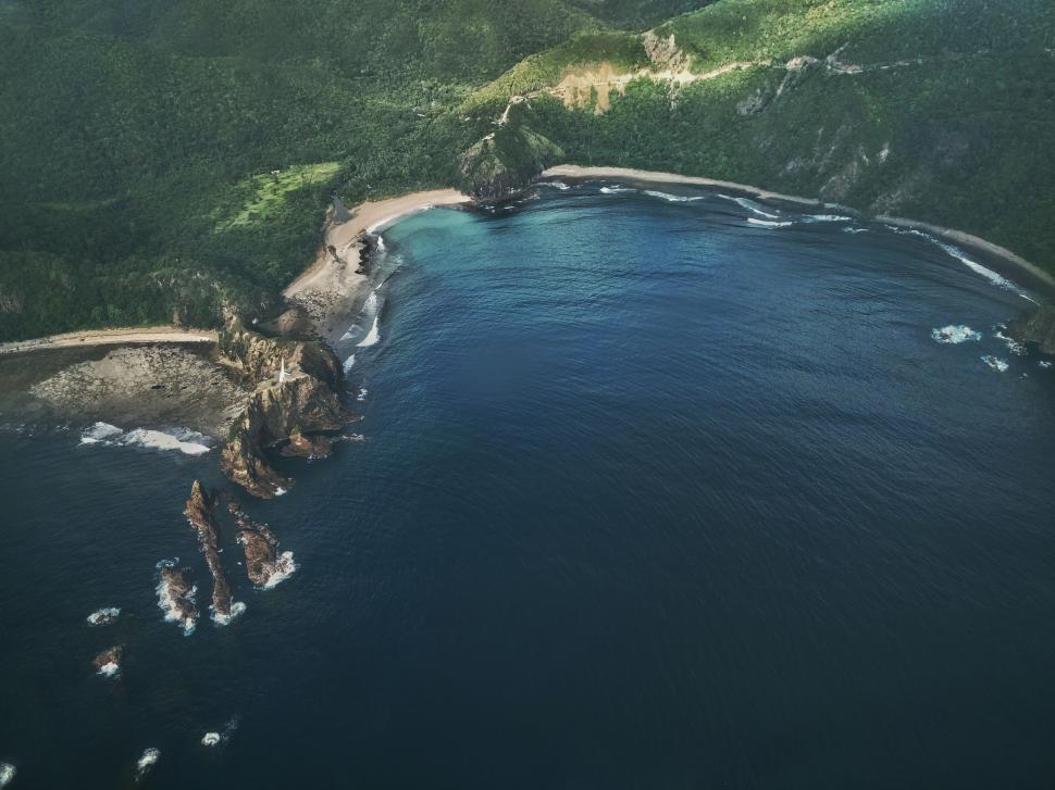 Free Image of Aerial view of a coastal bay 