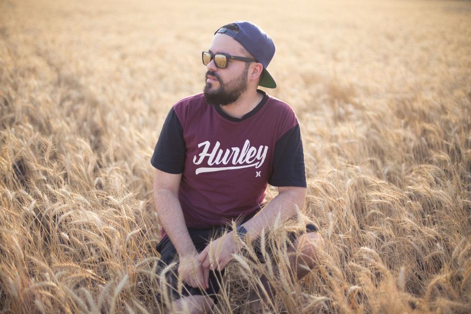 Free Image of Man sitting in a wheat field 