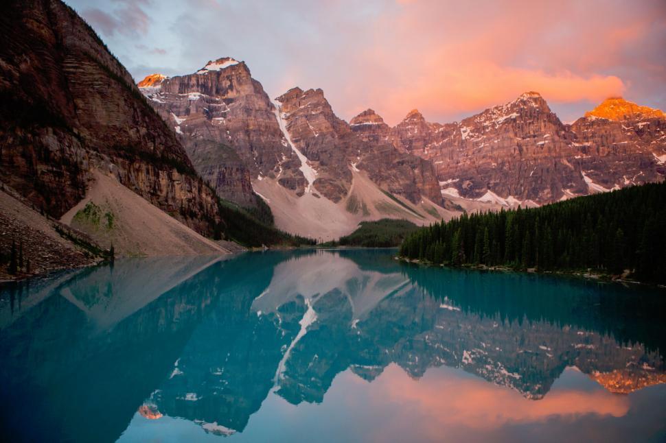 Free Image of Mountainous landscape reflected in calm waters 