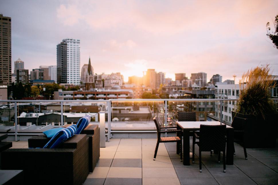 Free Image of Sunset over city from a rooftop view 