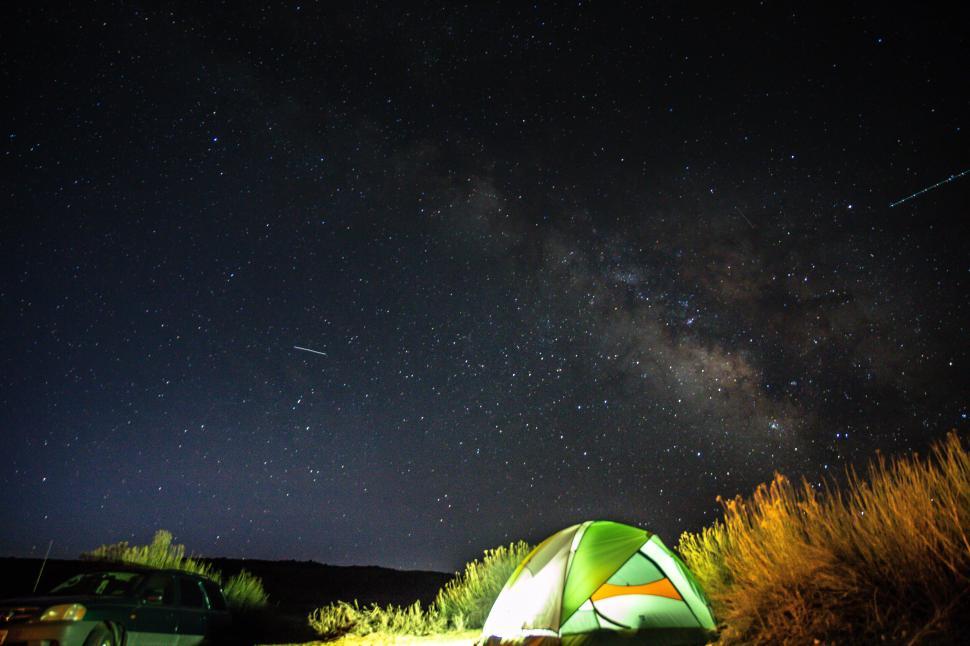 Free Image of Starry night camping scene with tent 