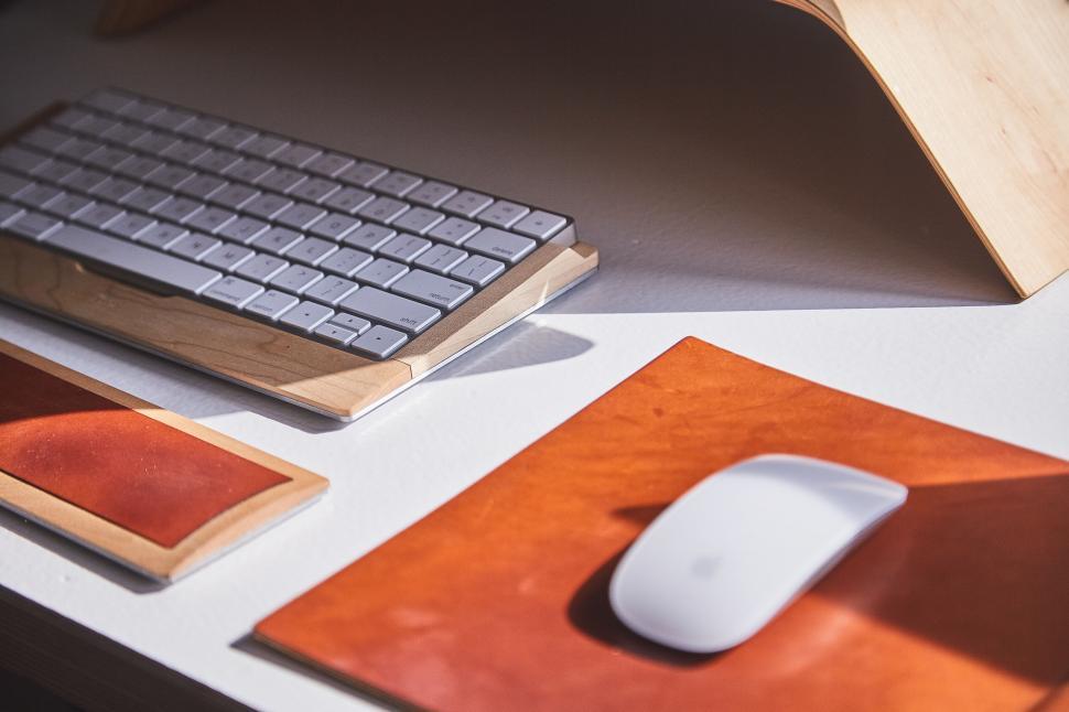 Free Image of Modern workspace with wooden accessories 