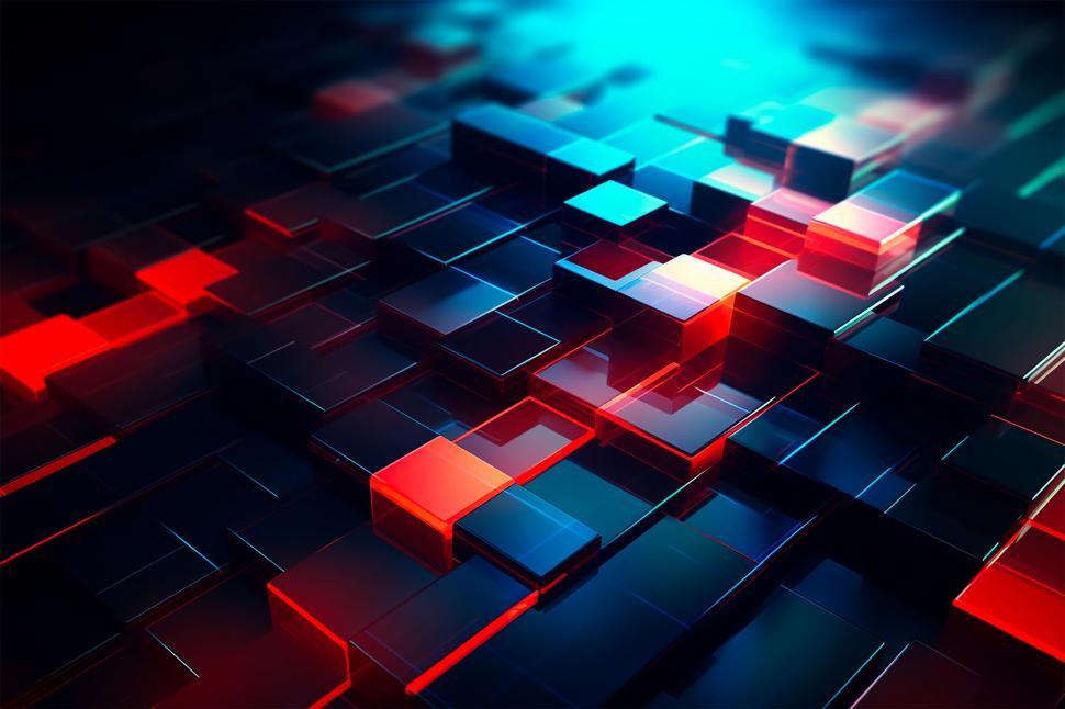 Free Image of 3D Render of glowing geometric shapes 