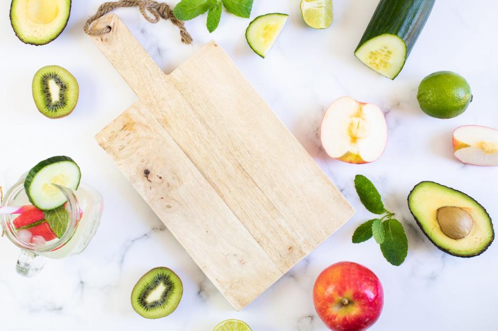 Free Image of Top view of fresh ingredients on kitchen counter 