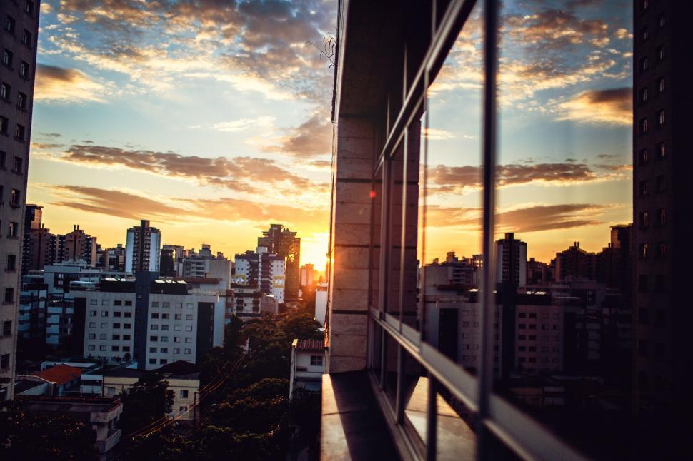 Free Image of Sunset view from apartment window 