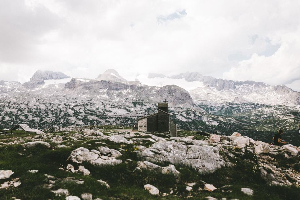 Free Image of Mountainous landscape with small stone building 