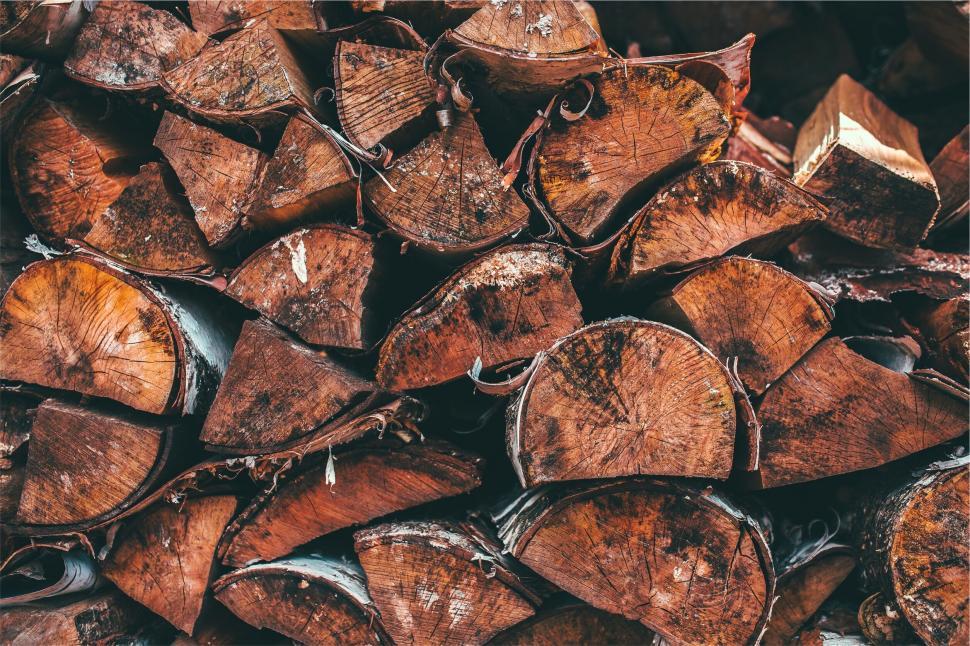 Free Image of Stack of chopped firewood close-up 