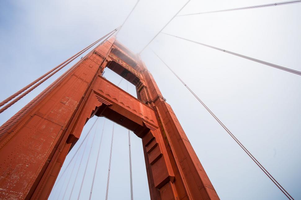 Free Image of Looking up at a towering bridge 