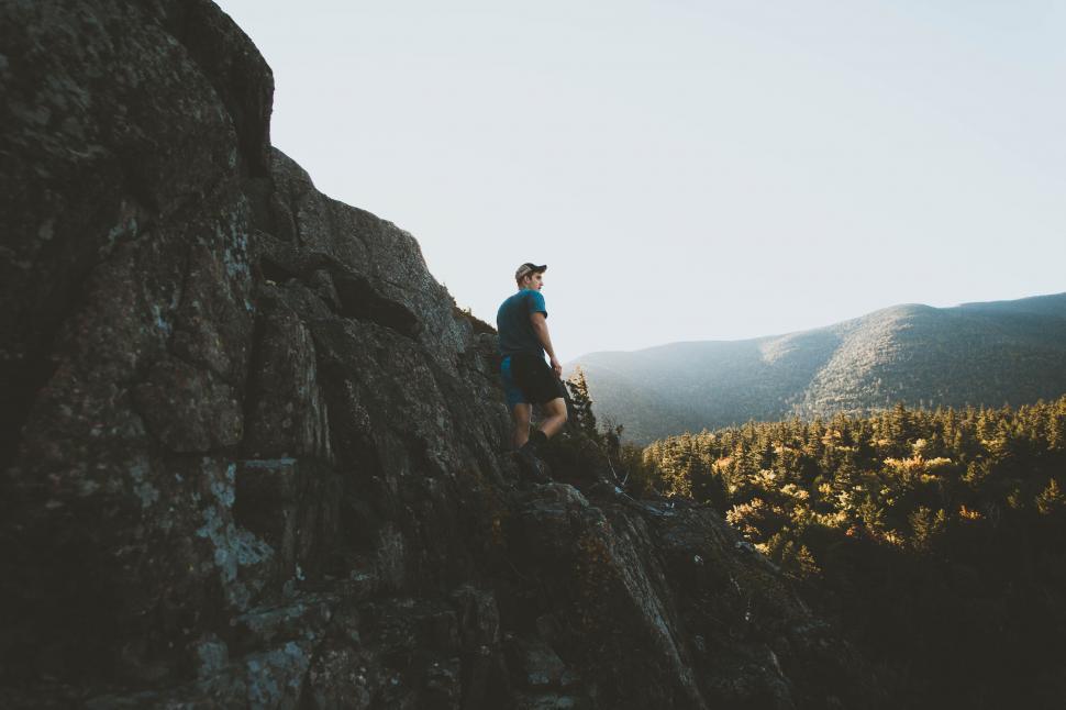 Free Image of Man overlooking forested mountains 