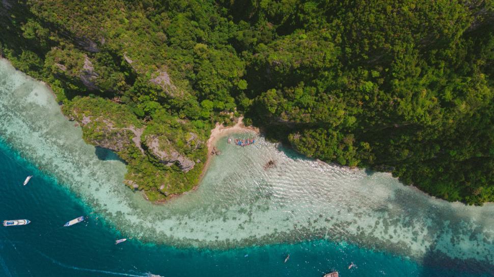 Free Image of Aerial view of tropical beach with boats 