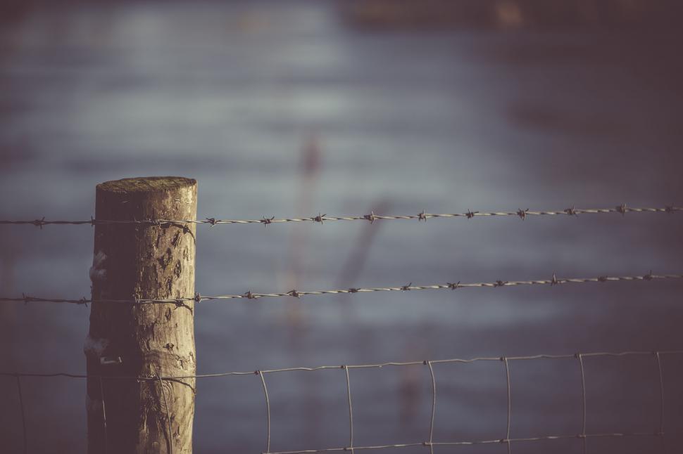 Free Image of Barbed wire fence with wooden post 