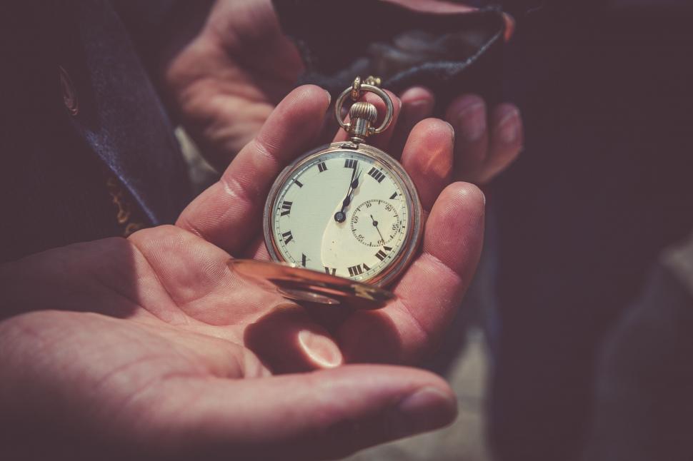 Free Image of Hand holding an antique pocket watch 