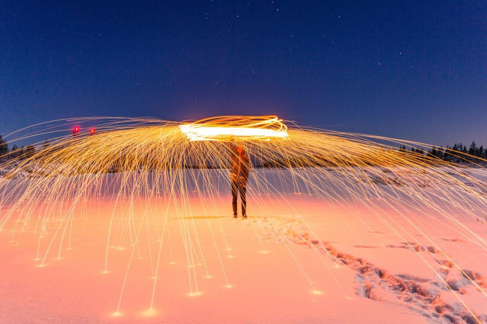 Free Image of Person doing steel wool photography in snow 