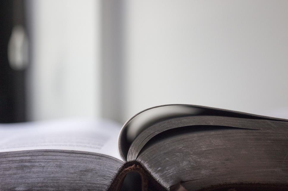 Free Image of Close-up of open book with curved pages 