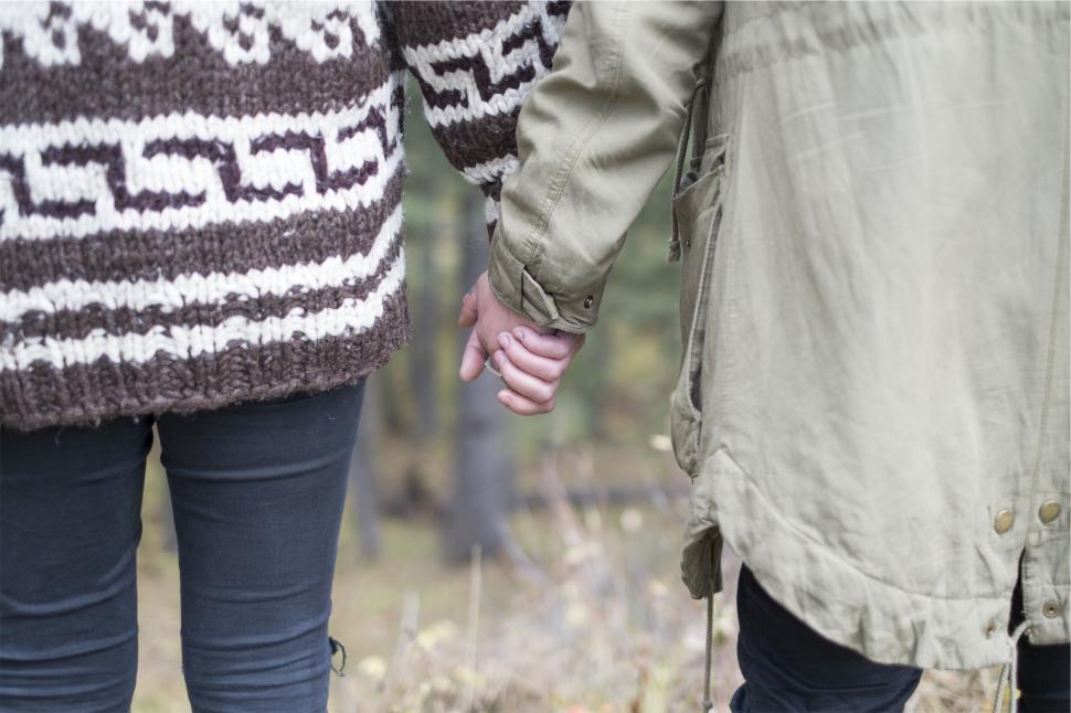 Free Image of Couple holding hands in the woods 