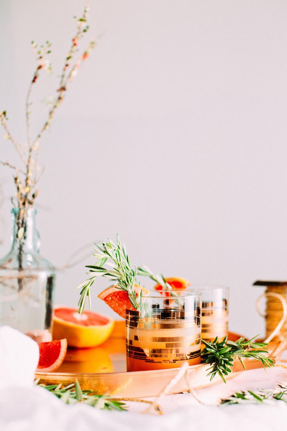Free Image of Cocktails garnished with fresh herbs 