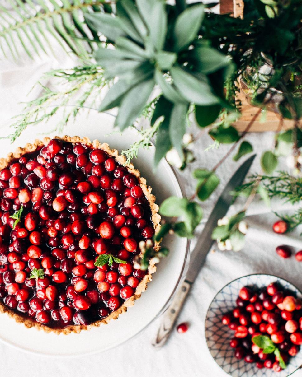 Free Image of Cranberry tart on a kitchen table 