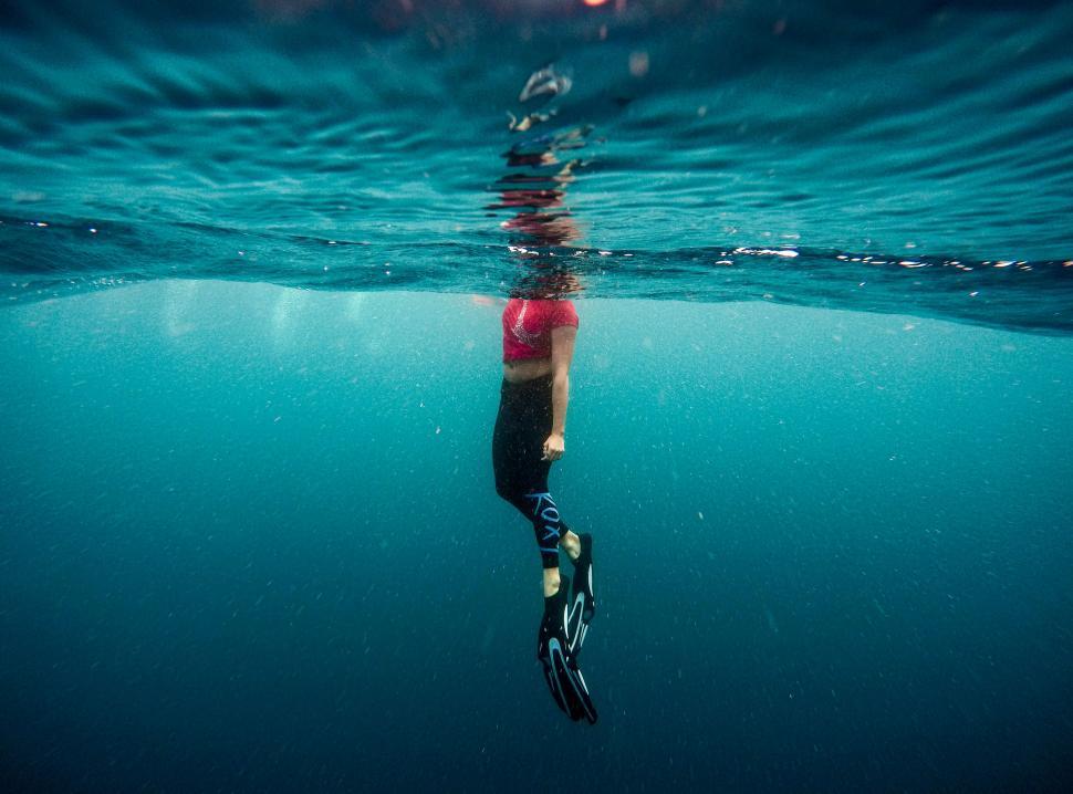 Free Image of Underwater view of freediver with fins 