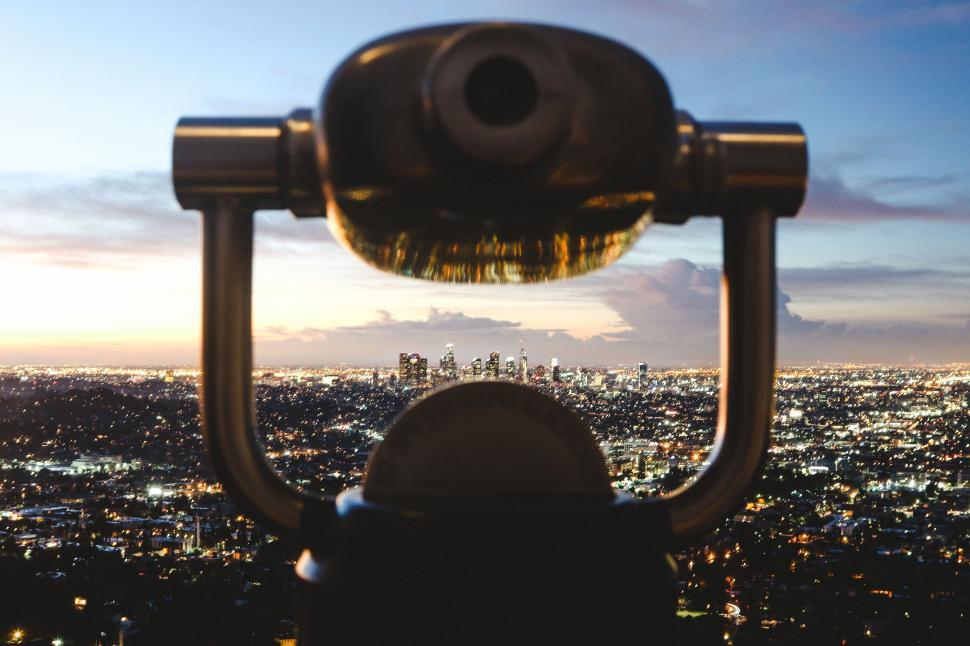 Free Image of Cityscape view through coin-operated binoculars 