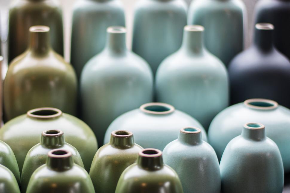Free Image of Collection of ceramic vases on display 