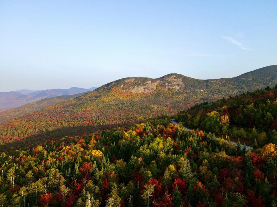 Free Image of Lush mountain landscape with colorful autumn foliage. 