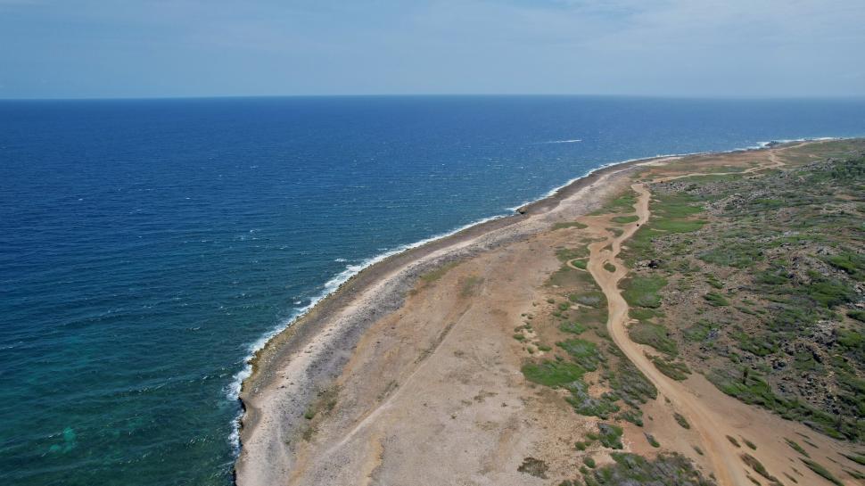 Free Image of Vast sandy shoreline meeting the endless blue ocean 
