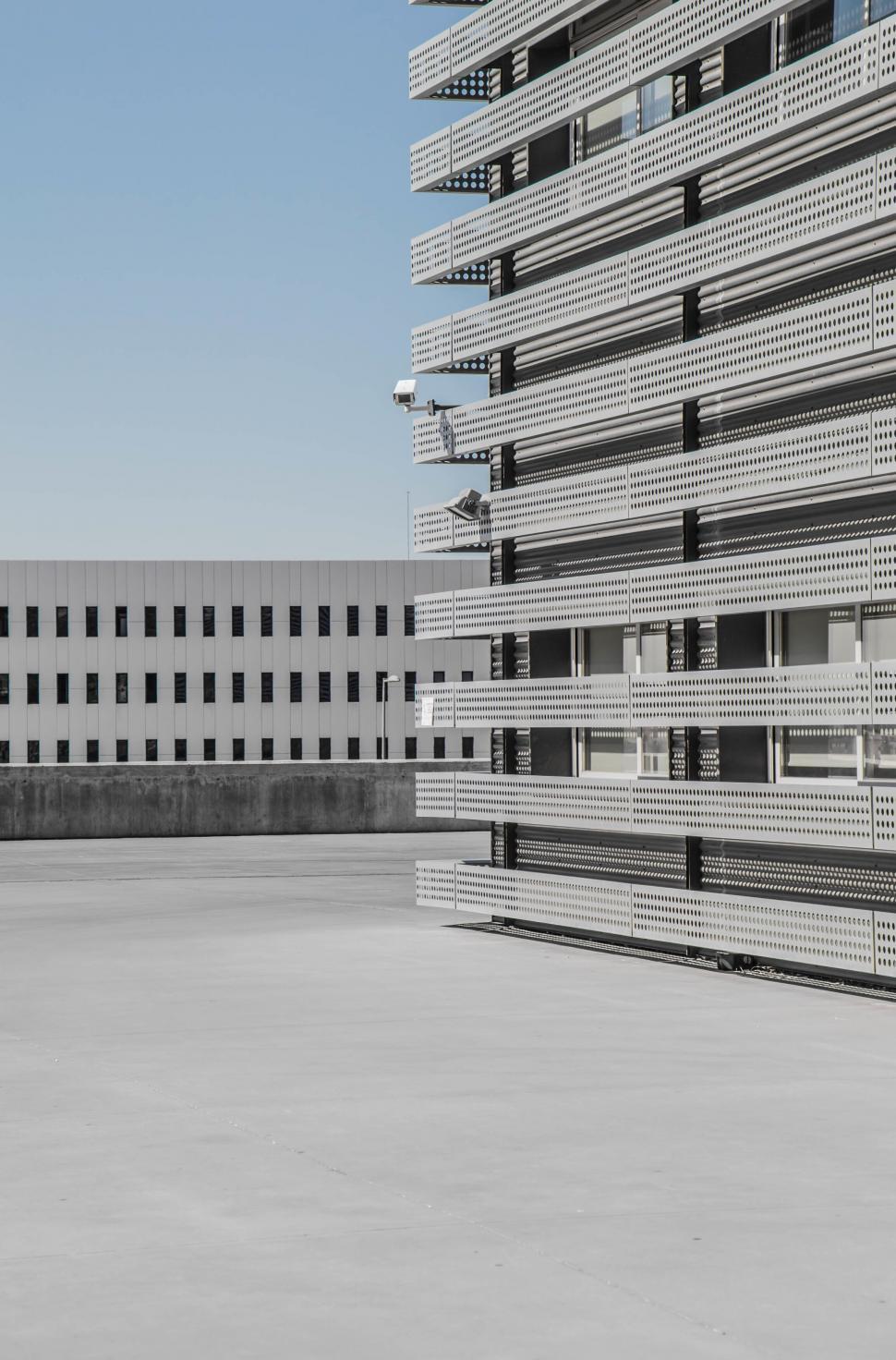 Free Image of Modern industrial building with layered facade design 