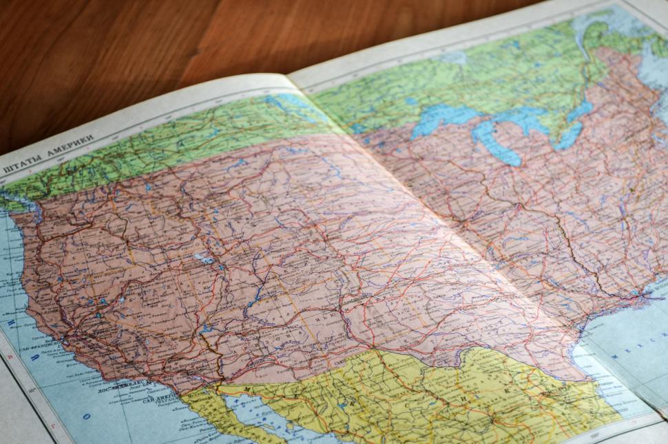 Free Image of Detailed map of the United States of America on paper. 