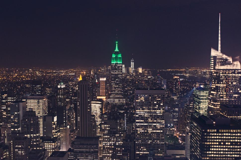 Free Image of Night cityscape with illuminated skyscrapers 