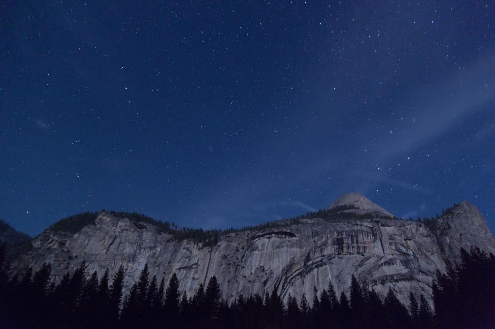 Free Image of Night sky over mountain range under starry sky 