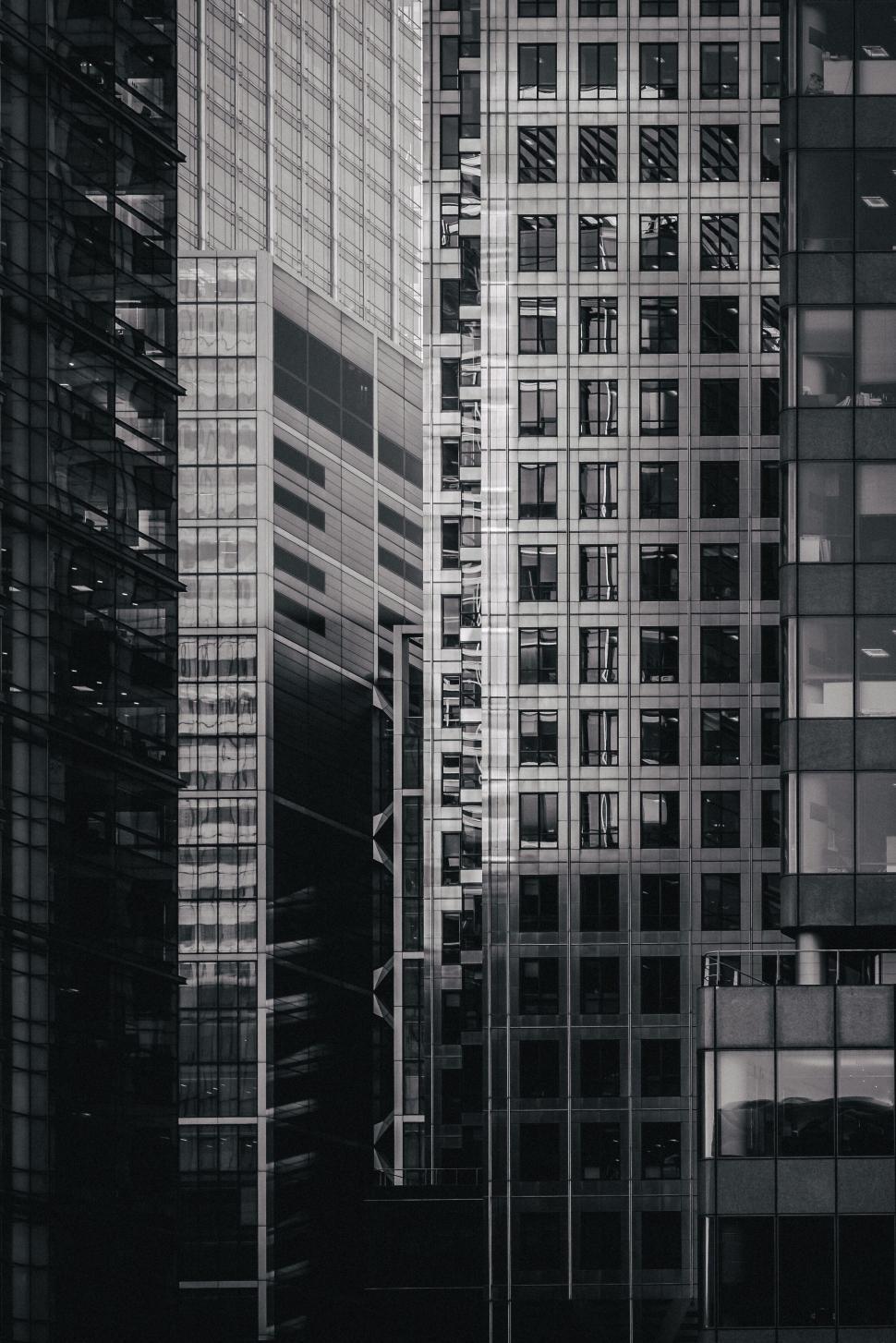 Free Image of Cluster of modern skyscrapers with varied architecture and angles. 