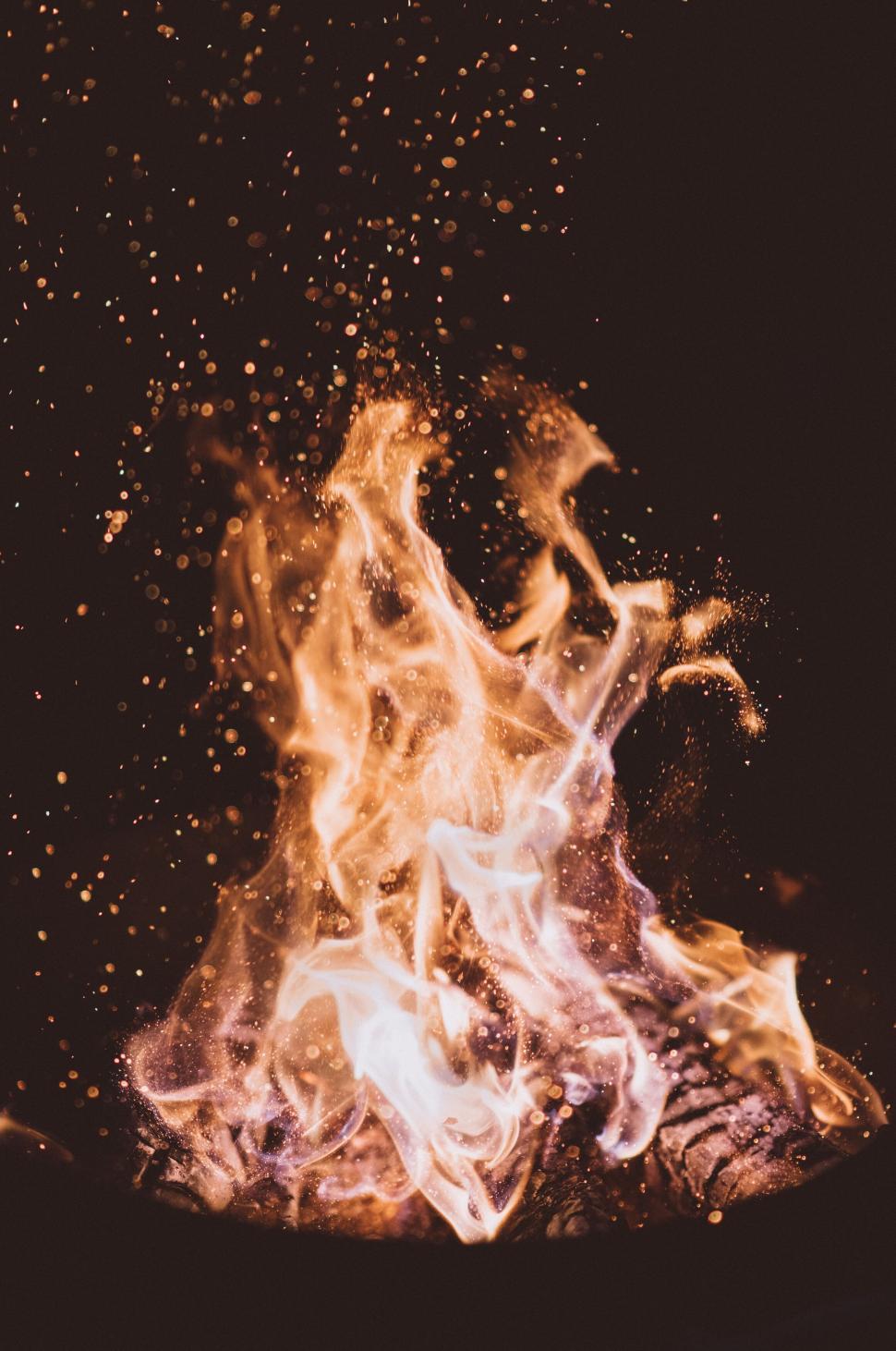 Free Image of A mesmerizing blaze with sparks flying in the dark of night 